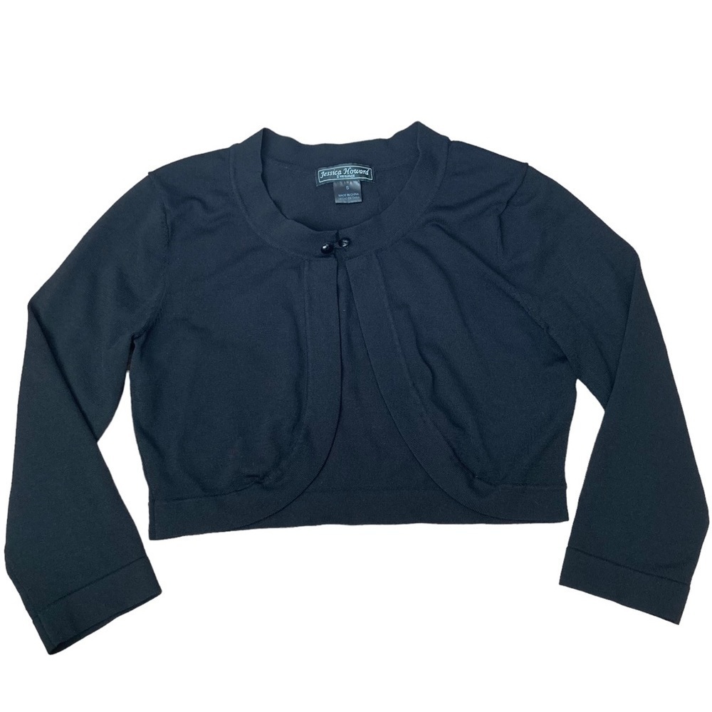 Jessica Howard Evenings Shrug Black 3/4 Sleeve Women’s Small Cropped Cardigan